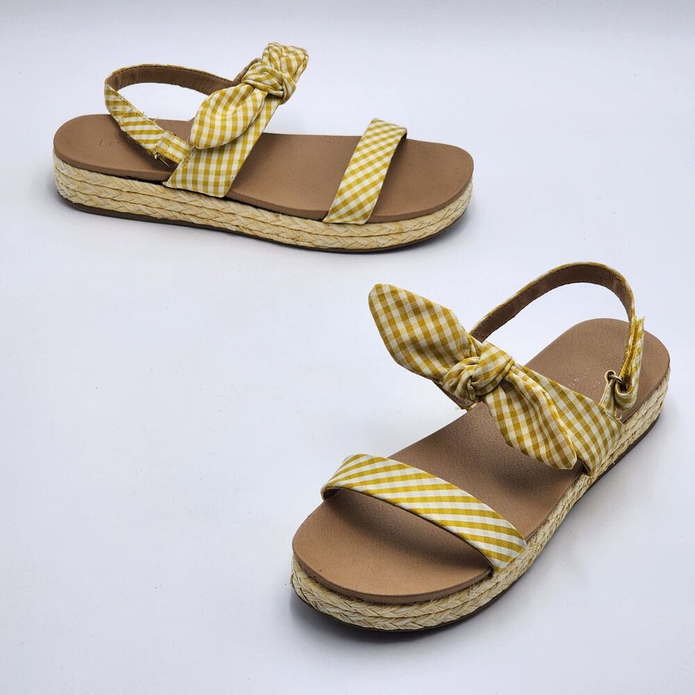Lauren Conrad LC Rosemary Gingham Bow Platform Sandals Yellow Size 10